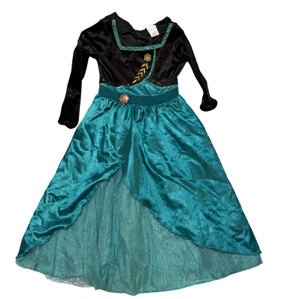 Disney Frozen II Anna Queen Costume Girl Teal Black Velvet Satin Dress Halloween